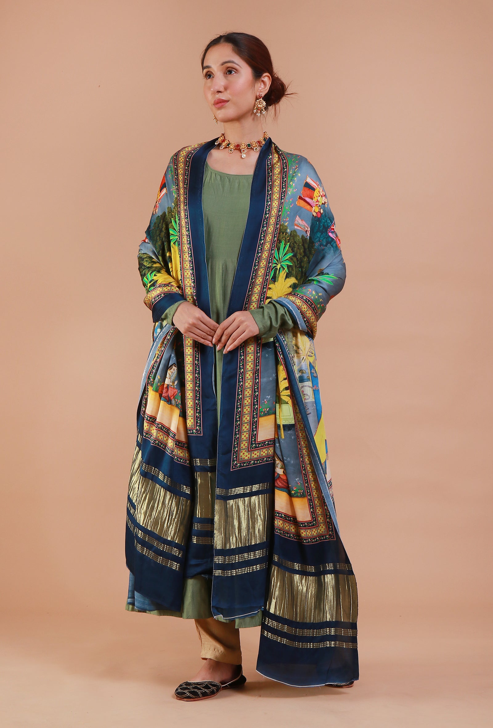 Blue Digital Print Modal Silk Dupatta