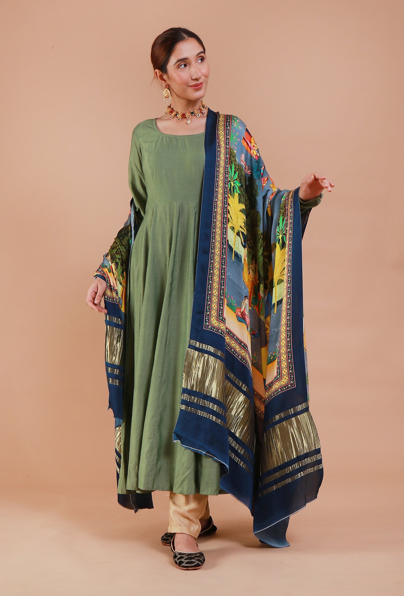 Blue Digital Print Modal Silk Dupatta
