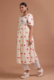 Set Of 2: Off White & Red Cotton Printed Kurta & Pant Set