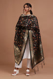 Black Color Semi Silk Dupatta With Zari Weaving