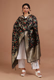 Black Color Semi Silk Dupatta With Zari Weaving