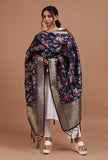 Navy Blue Color Semi Silk Dupatta With Zari Weaving