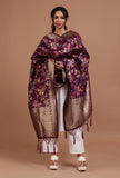 Purple Color Semi Silk Dupatta With Zari Weaving