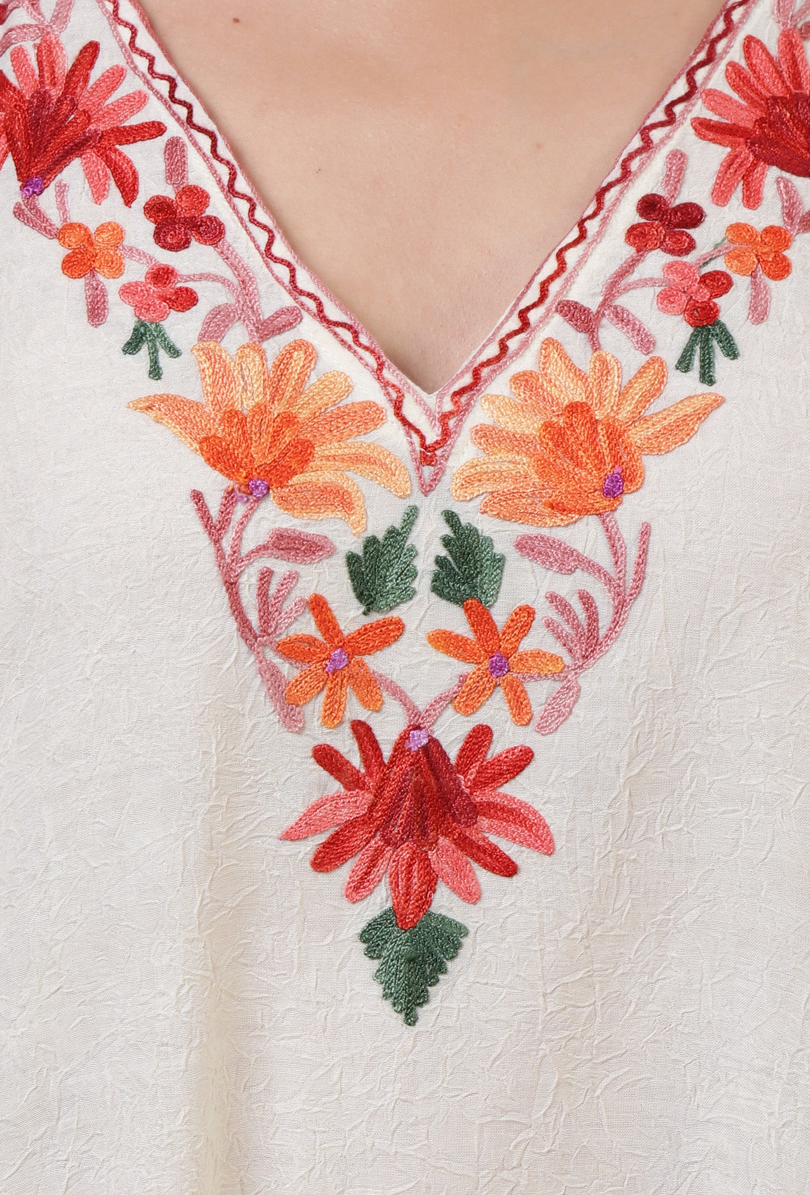 Off-White Silk Ari Embroidered Kaftan- Free Size