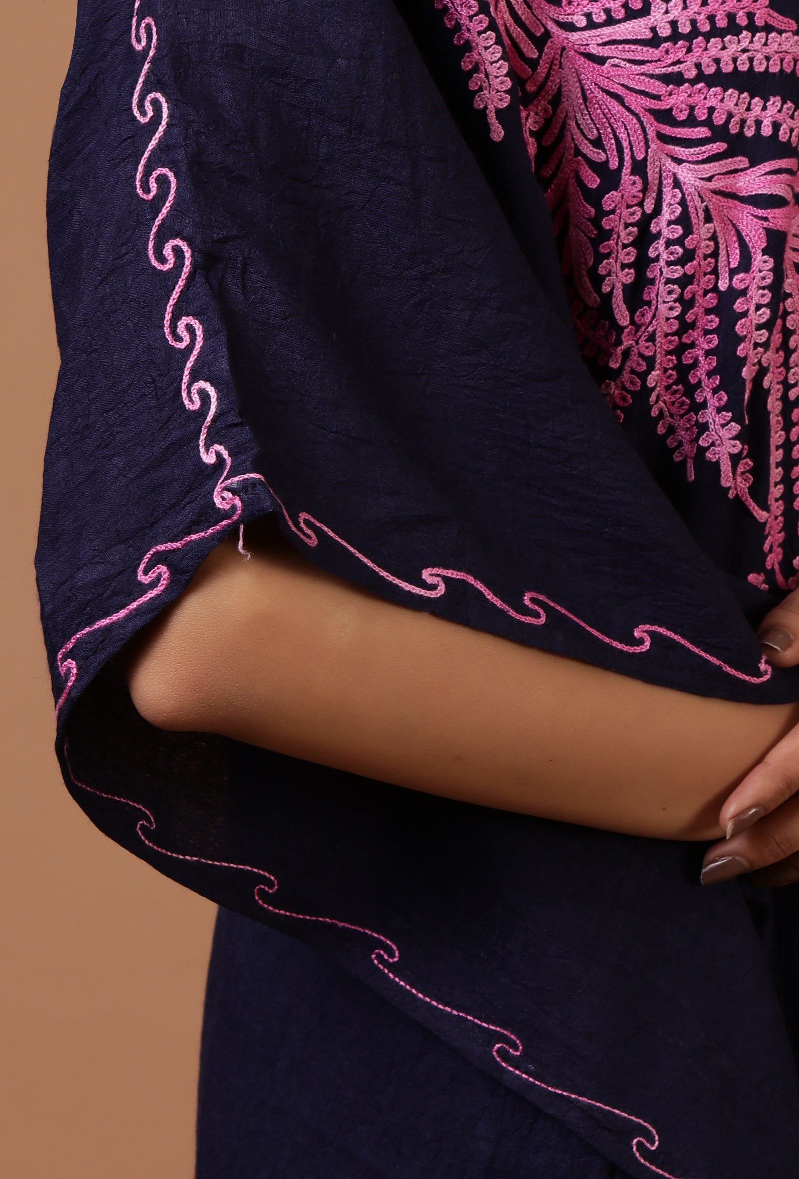 Purple Blue Cotton Crush Ari Embroidered Kaftan- Free Size