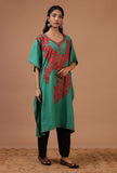 Light Sea Green Cotton Crush Ari Embroidered Kaftan- Free Size