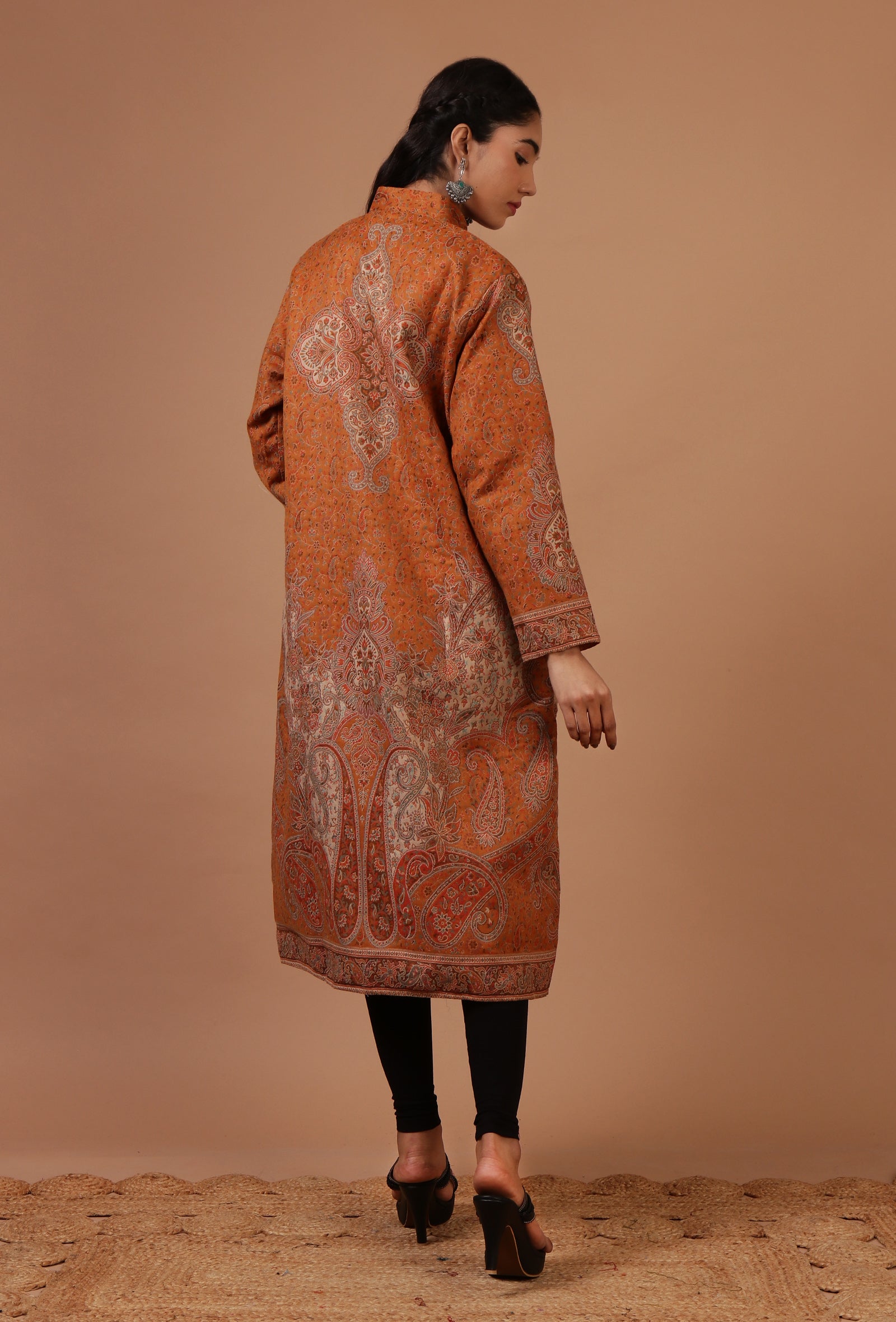 Windsor Tan & Multicolor Kani Embroidered Long Jacket