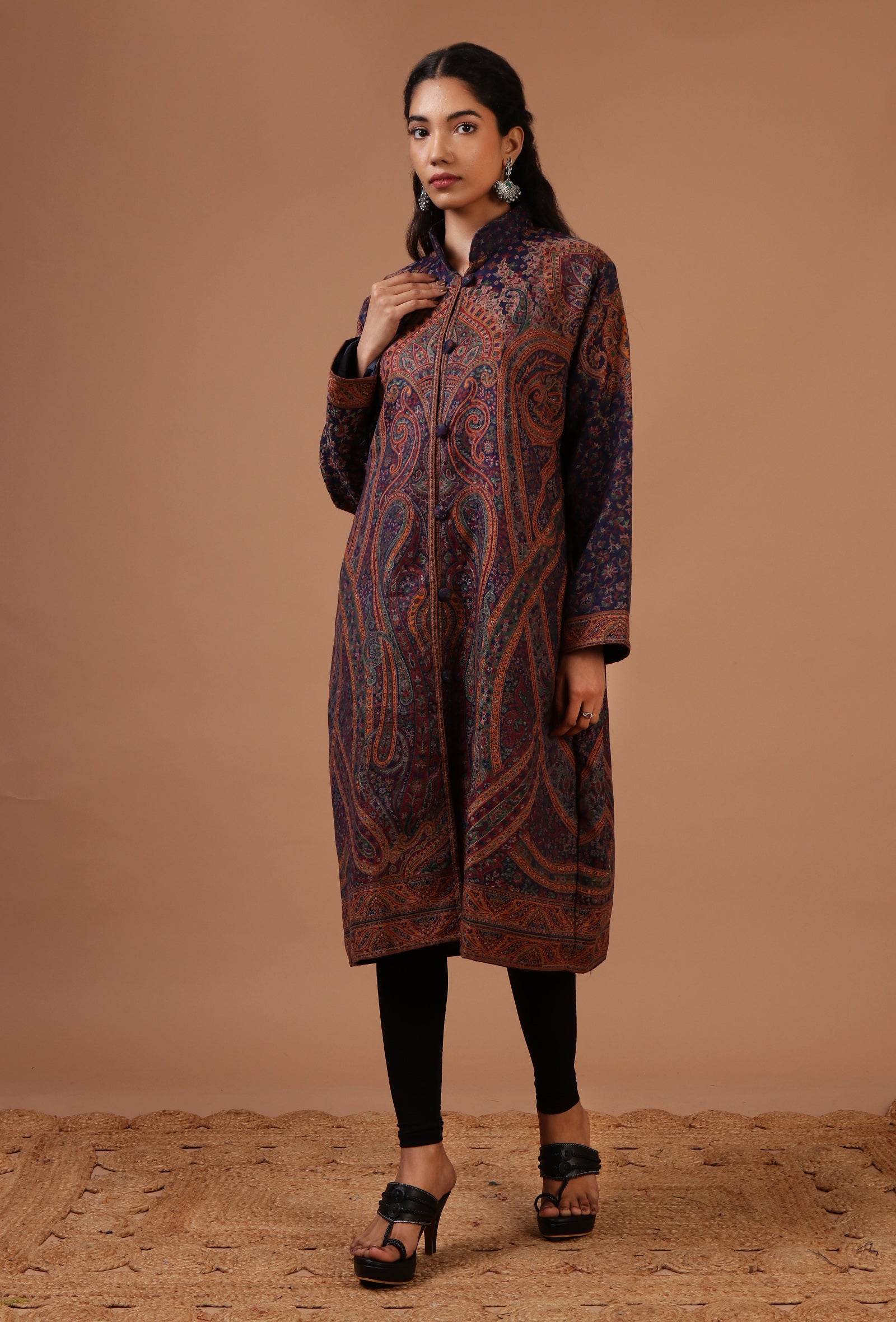 Blue & Multicolor Kani Embroidered Long Jacket