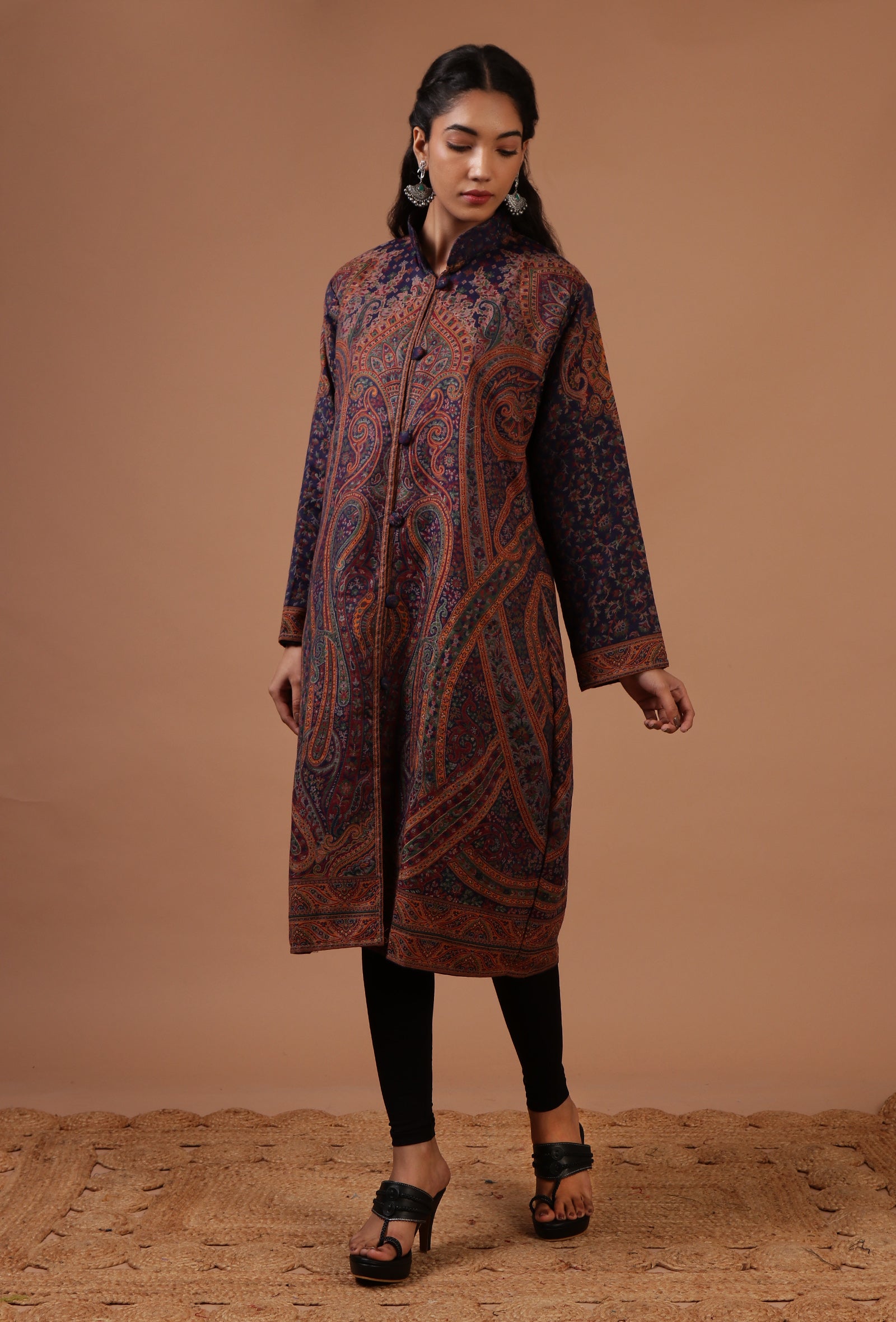 Blue & Multicolor Kani Embroidered Long Jacket