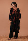 Black Woolen Sozni Embroidered Phiran- Free Size