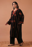 Black Woolen Sozni Embroidered Phiran- Free Size