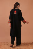 Black Woolen Ari Embroidered Phiran- Free Size