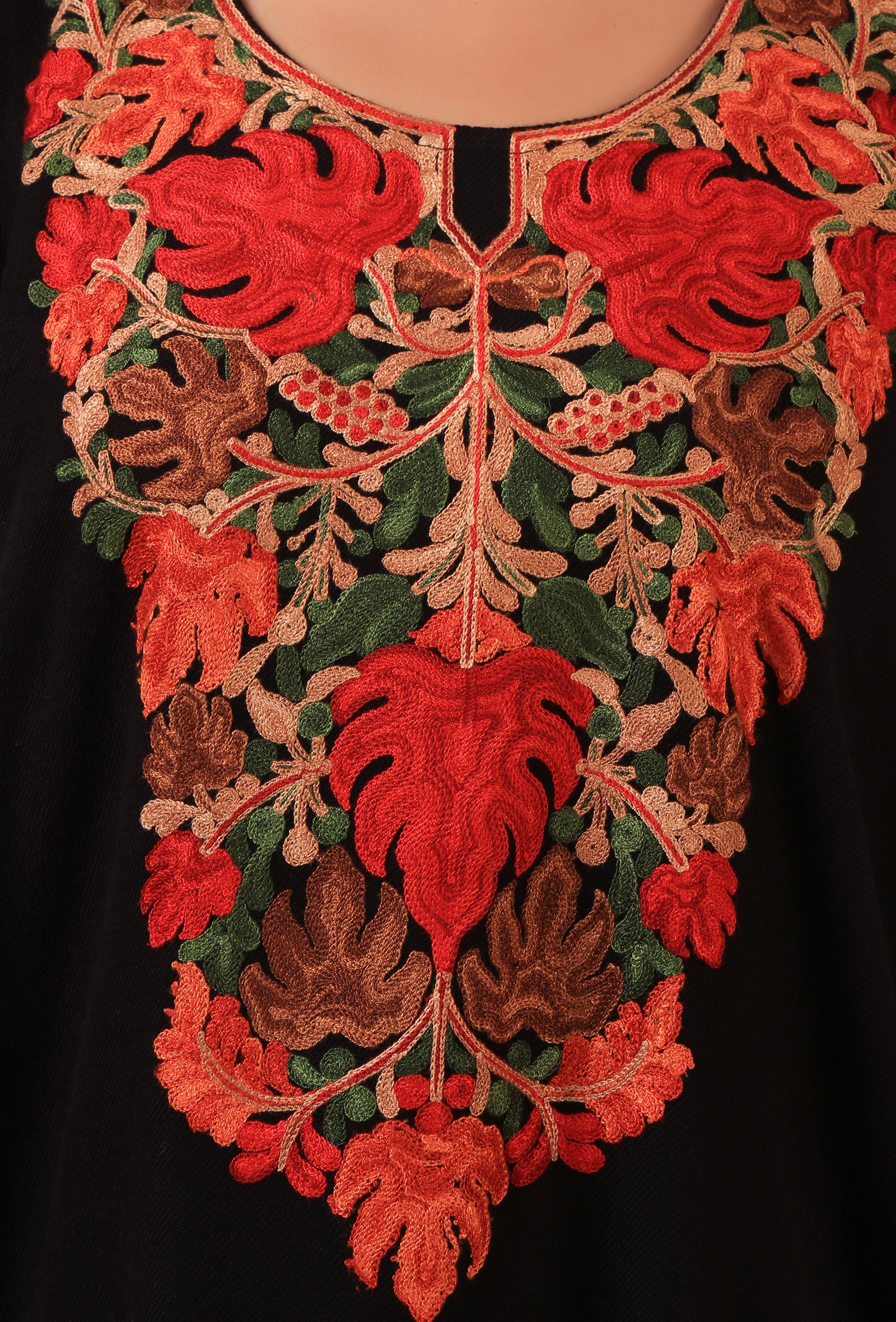 Black Woolen Ari Embroidered Phiran- Free Size