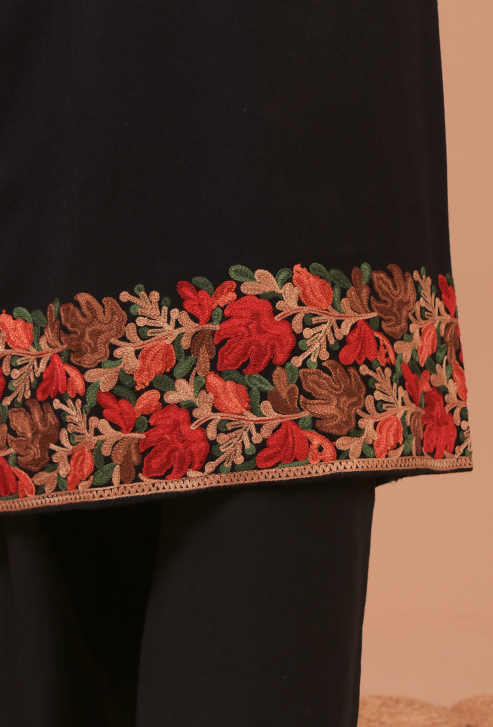 Black Woolen Ari Embroidered Phiran- Free Size
