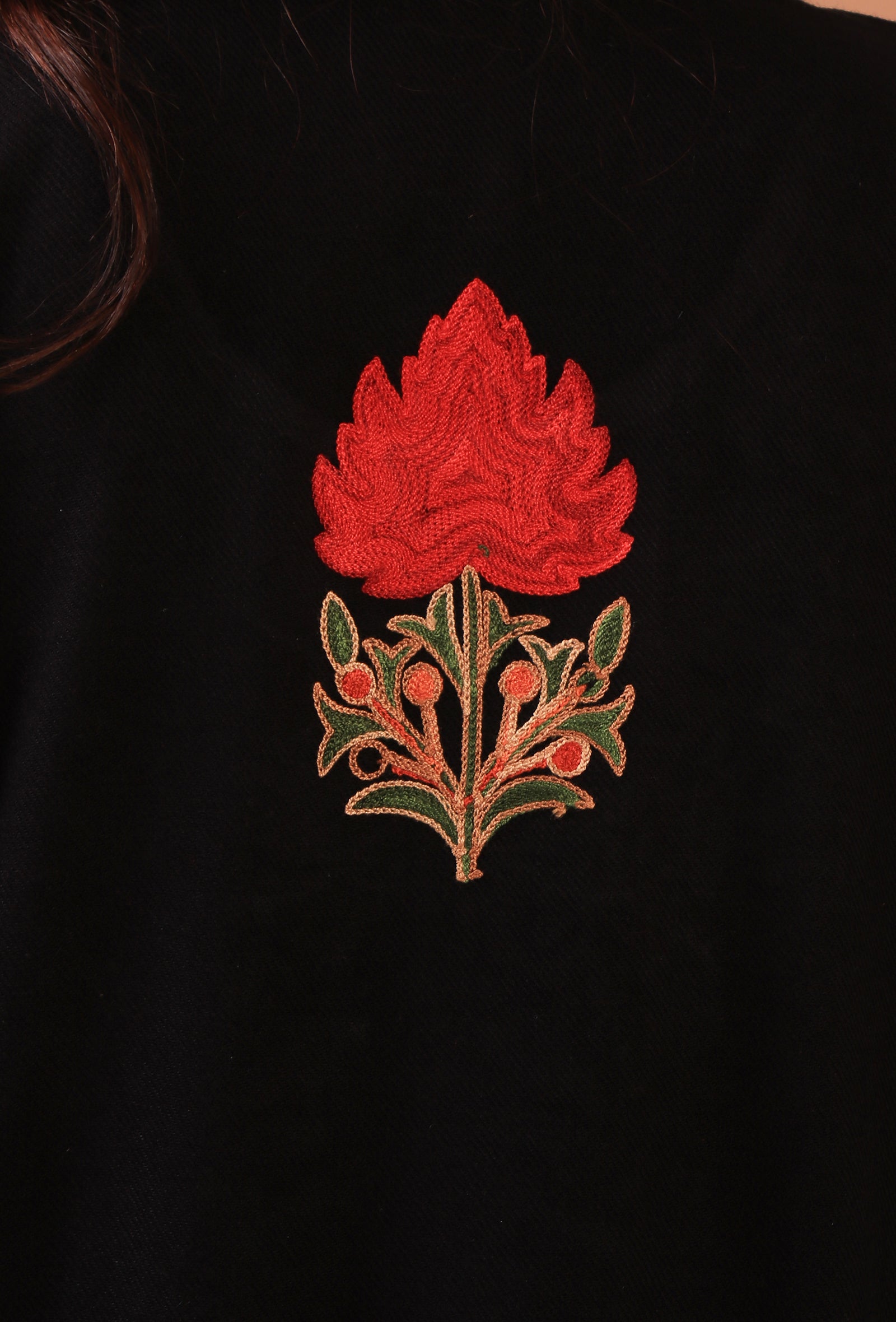 Black Woolen Ari Embroidered Phiran- Free Size