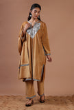 Beige Velvet Zari Embroidered Kurta, Pant And Dupatta Set- Free Size