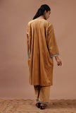 Beige Velvet Zari Embroidered Kurta, Pant And Dupatta Set- Free Size