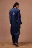 Blue Zodiac Velvet Ari Embroidered Kurta & Pant Set- Free Size