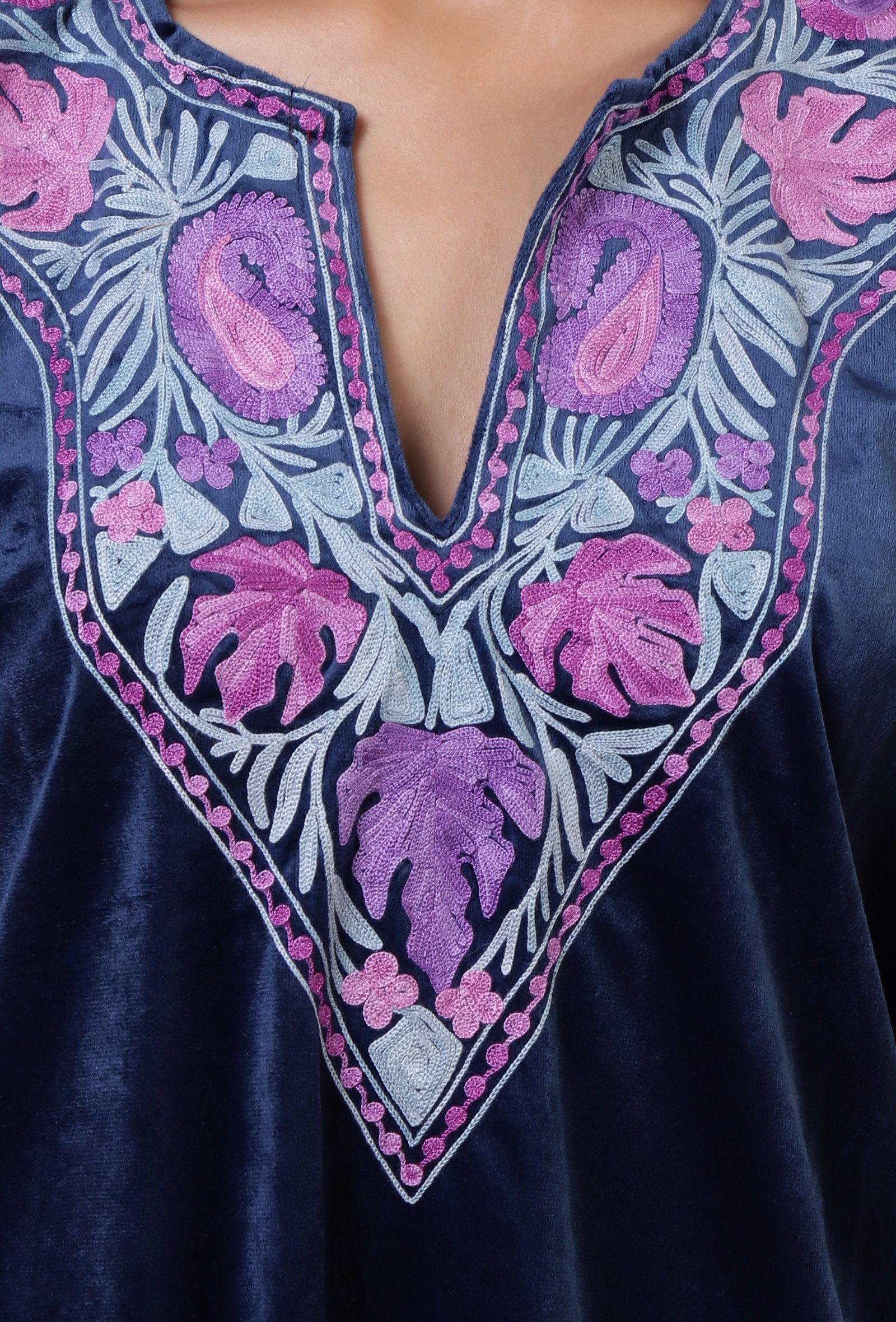 Blue Zodiac Velvet Ari Embroidered Kurta & Pant Set- Free Size