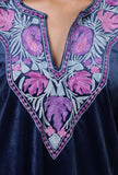 Blue Zodiac Velvet Ari Embroidered Kurta & Pant Set- Free Size