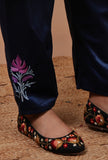Blue Zodiac Velvet Ari Embroidered Kurta & Pant Set- Free Size