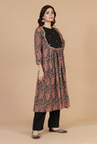 Baagh Print Gathered Dress with Lace & Handwork