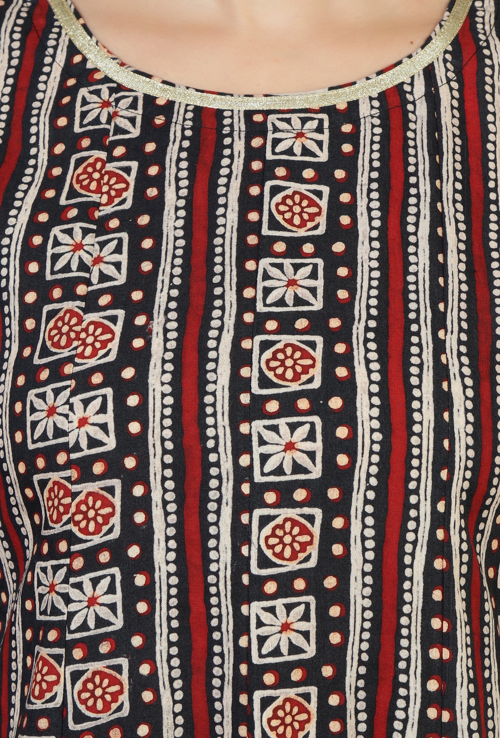 Ajrakh-Inspired Flared Kurta with Lace work Detailing