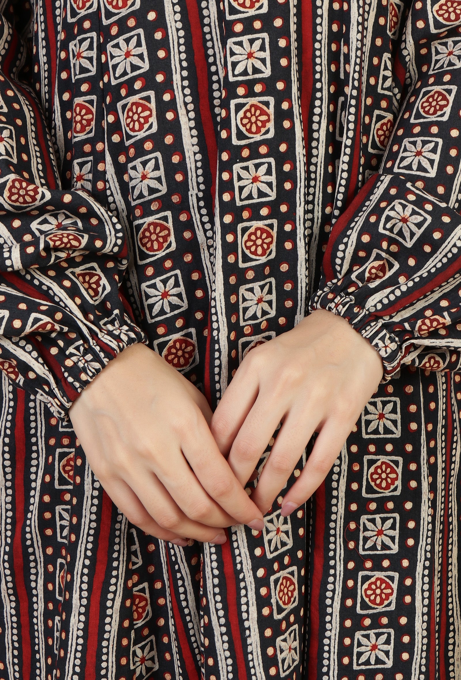 Ajrakh-Inspired Flared Kurta with Lace work Detailing