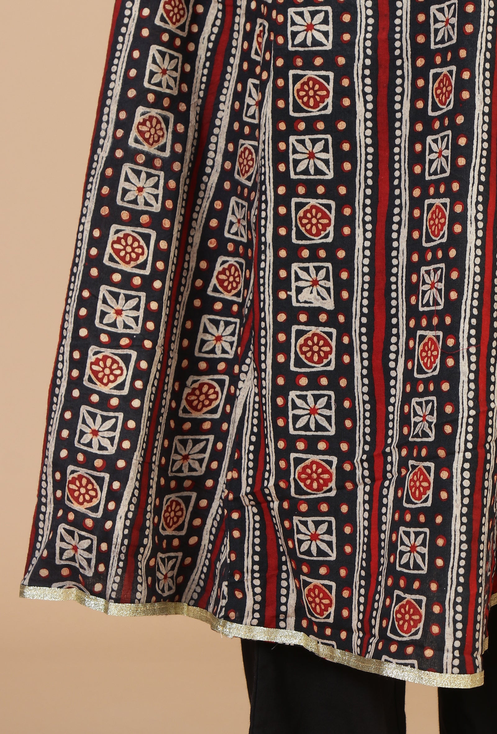 Ajrakh-Inspired Flared Kurta with Lace work Detailing