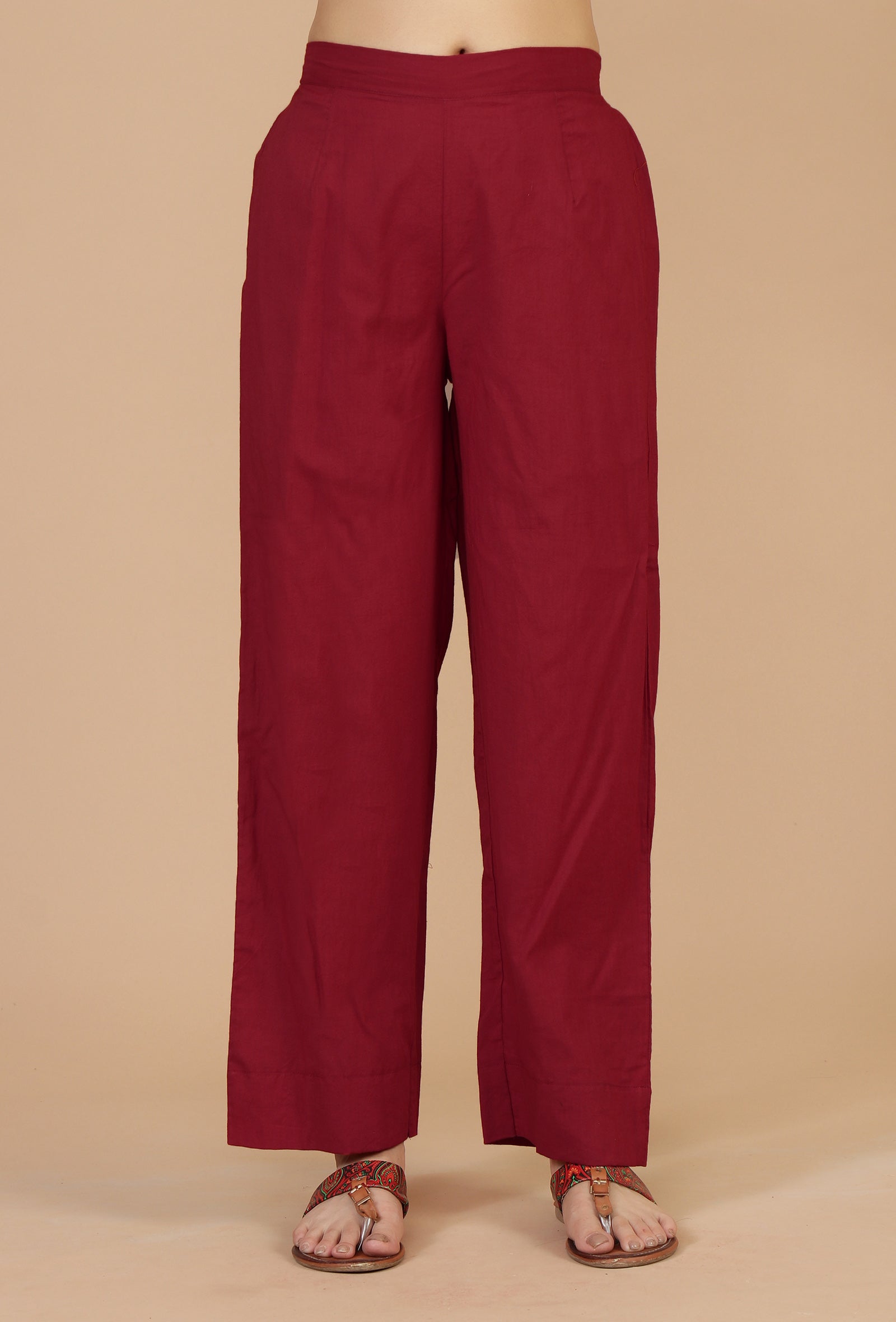 Set of 2: Block Printed Kaftan Kurta with Red Cotton Pants