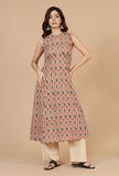 Baagh Hand Block Printed Sleeveless A-Line Kurta
