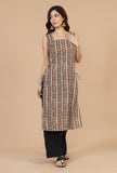 Baagh Printed Straight Cotton Kurta with Side Tie-Ups