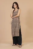 Baagh Printed Straight Cotton Kurta with Side Tie-Ups