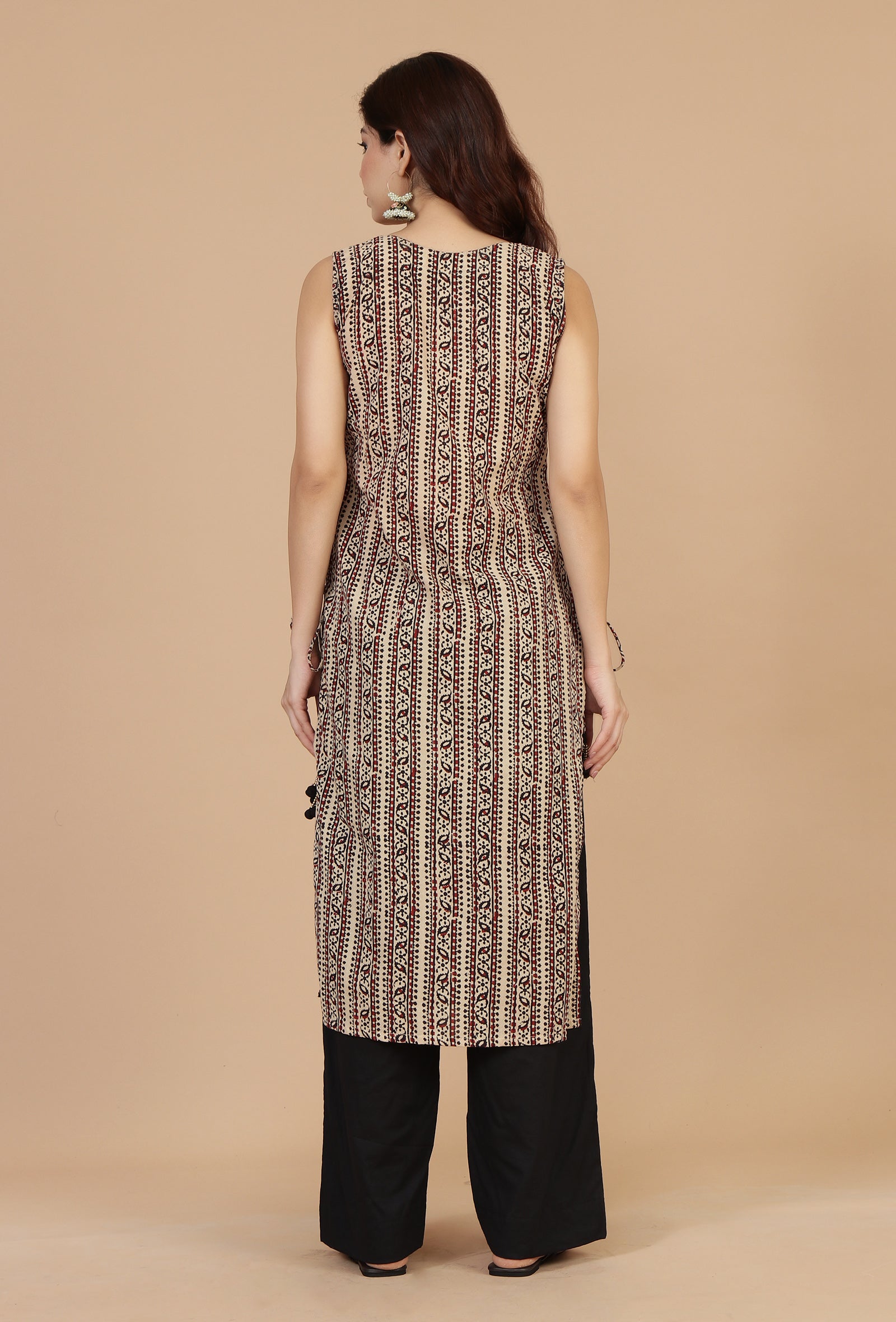 Baagh Printed Straight Cotton Kurta with Side Tie-Ups