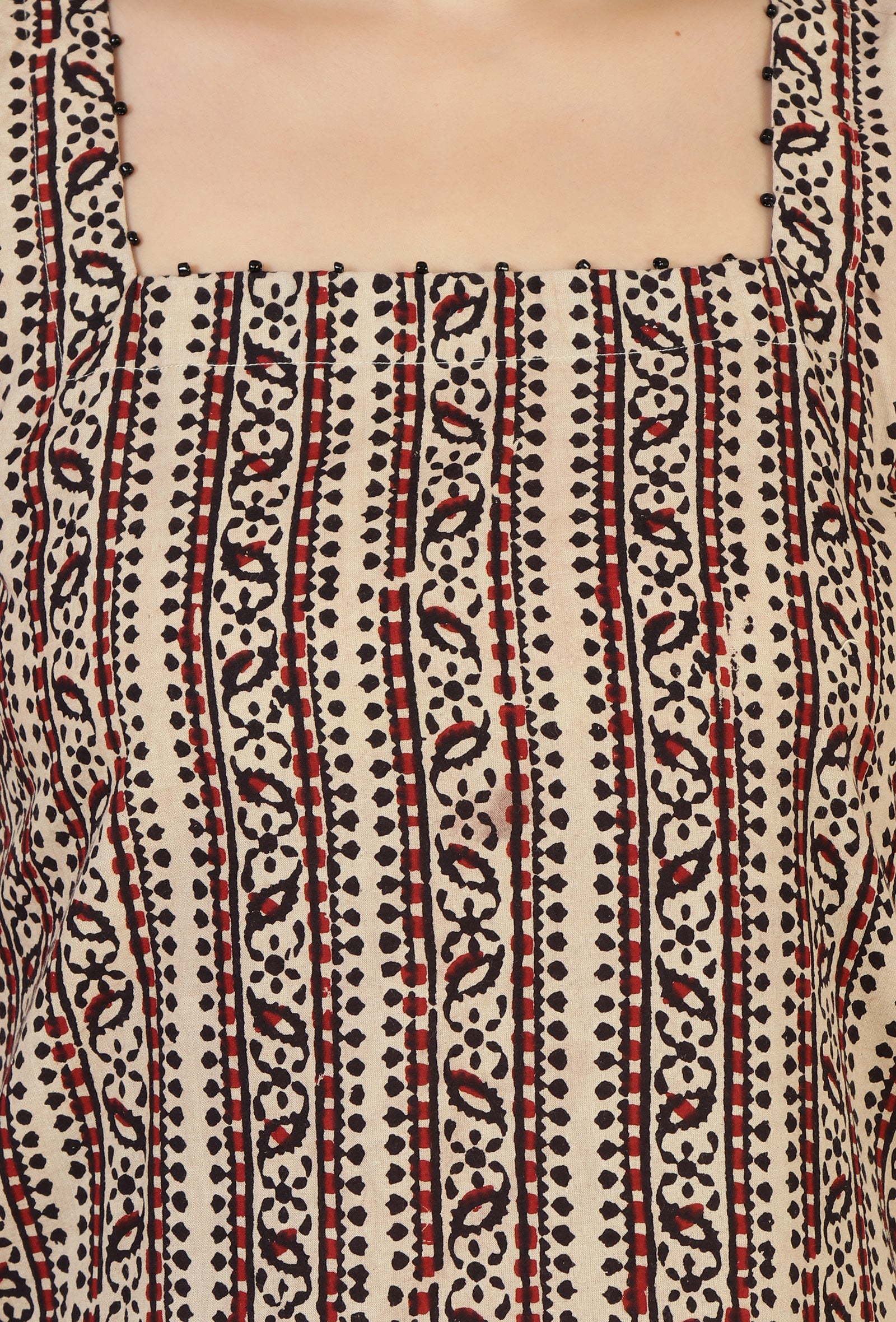Baagh Printed Straight Cotton Kurta with Side Tie-Ups