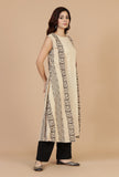 Beige Ivory Handblock Printed Overlay