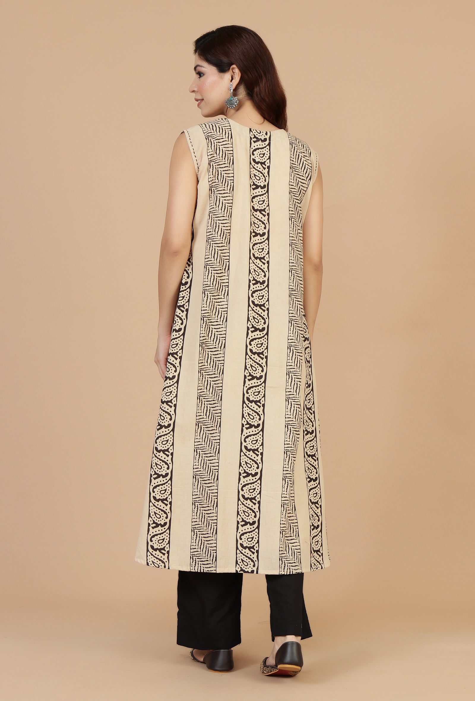 Beige Ivory Handblock Printed Overlay