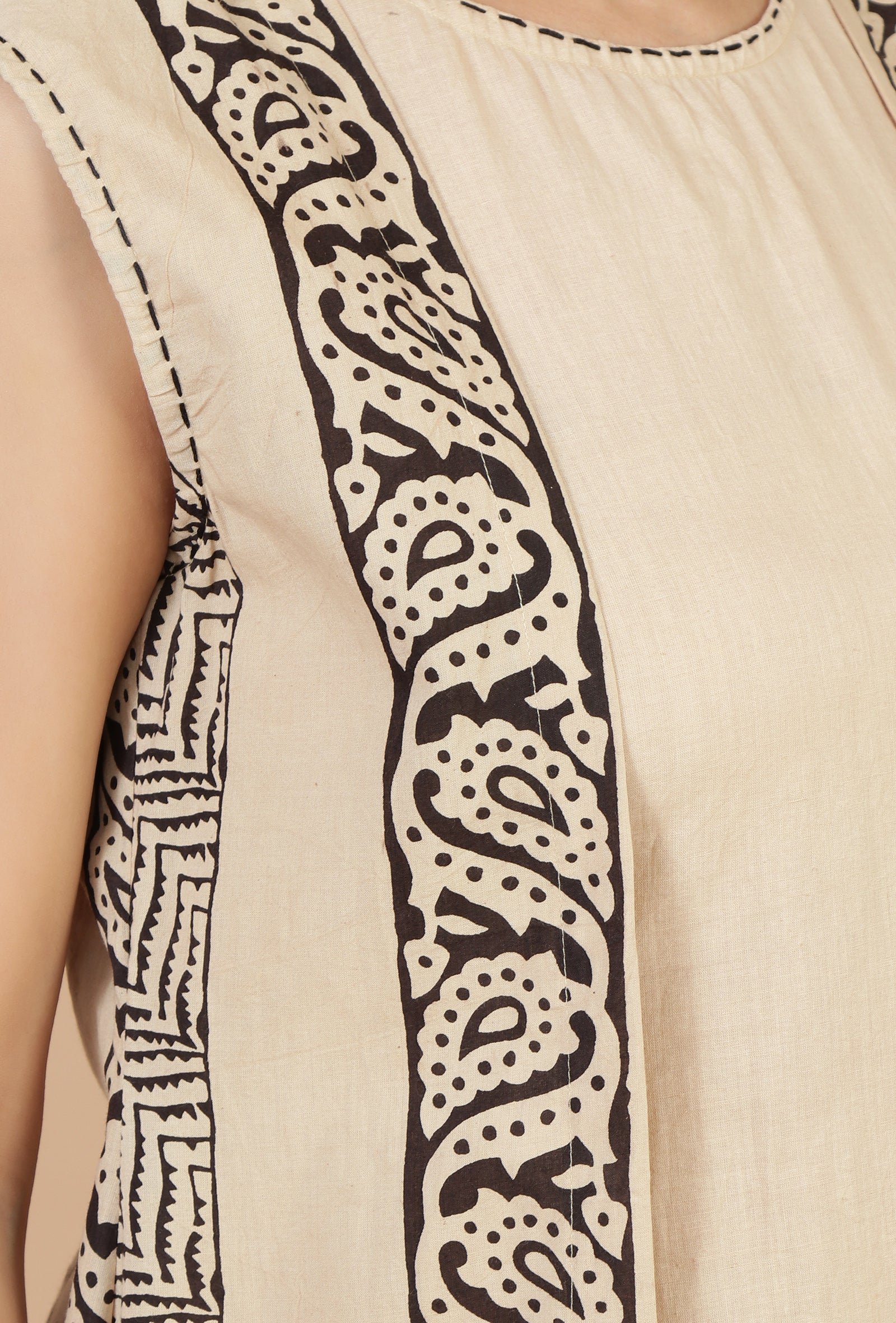 Beige Ivory Handblock Printed Overlay