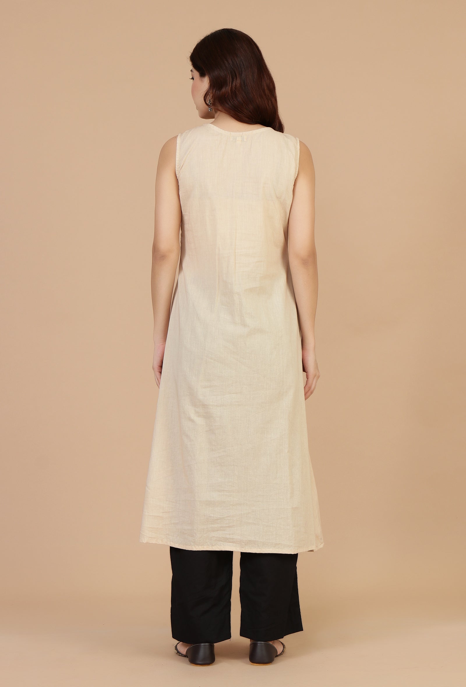 Beige Ivory Sleeveless Cotton Slip Kurta