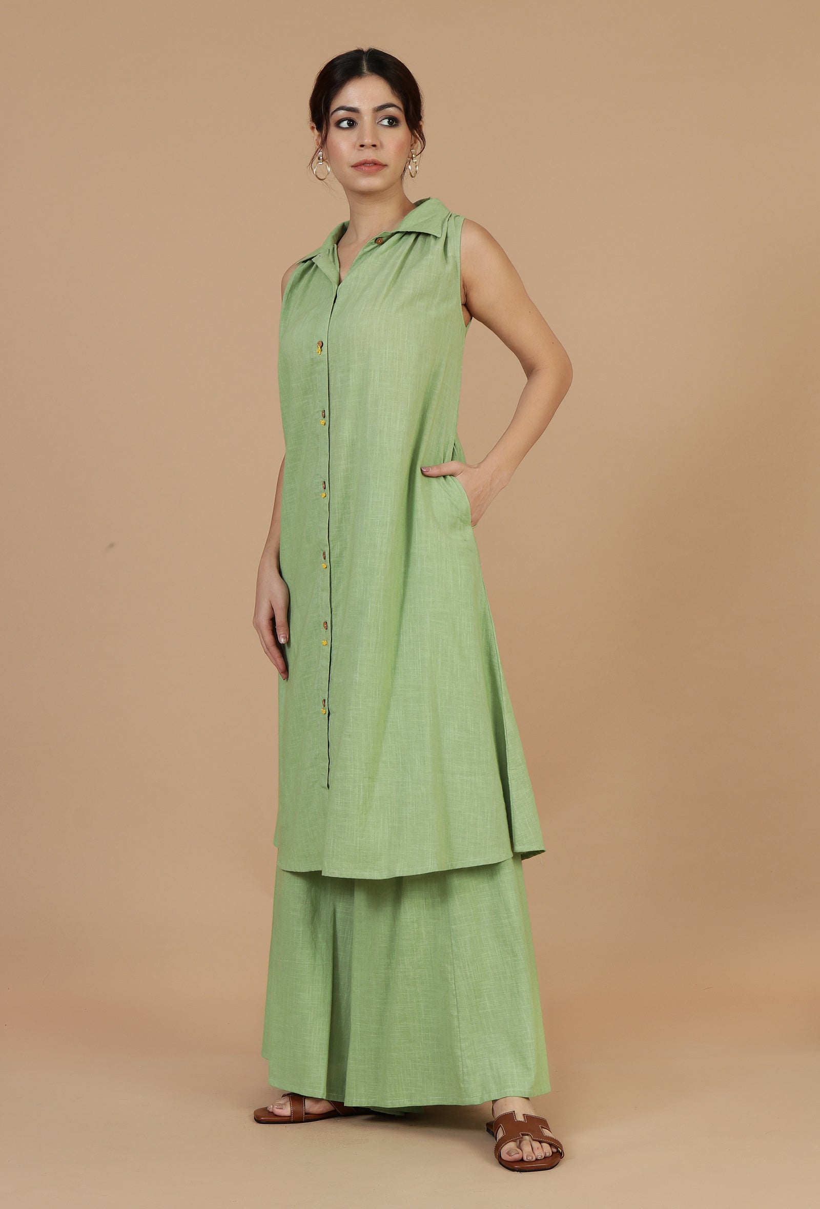 Light Green Sleeveless Shirt Kurta