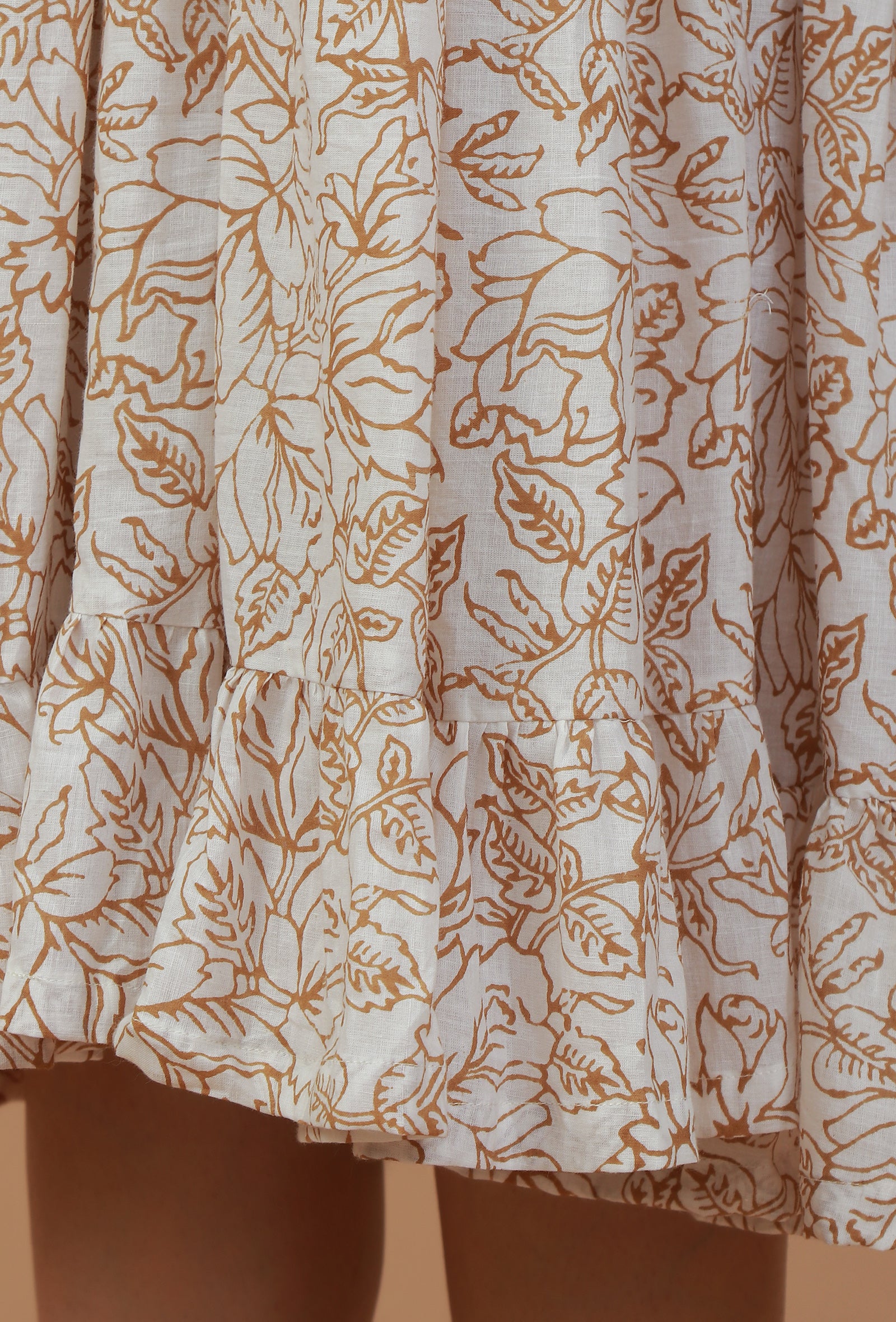 Beige Floral Printed Cotton Fit & Flare Midi Dress