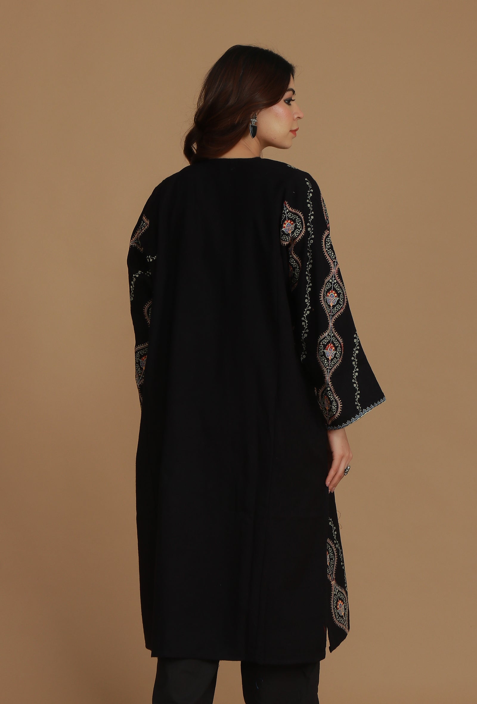 Midnight Kashmiri Embroidered Free Size Phiran- Free Size
