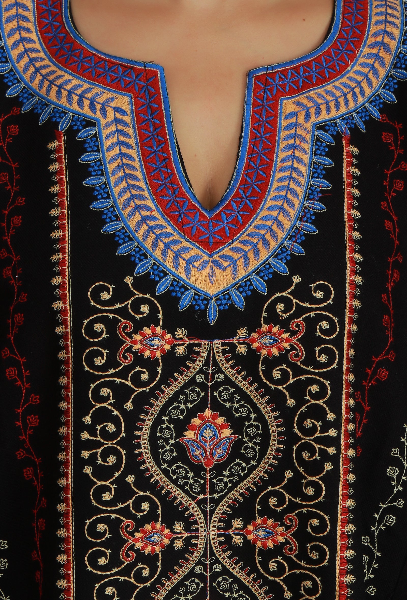Midnight Kashmiri Embroidered Free Size Phiran- Free Size