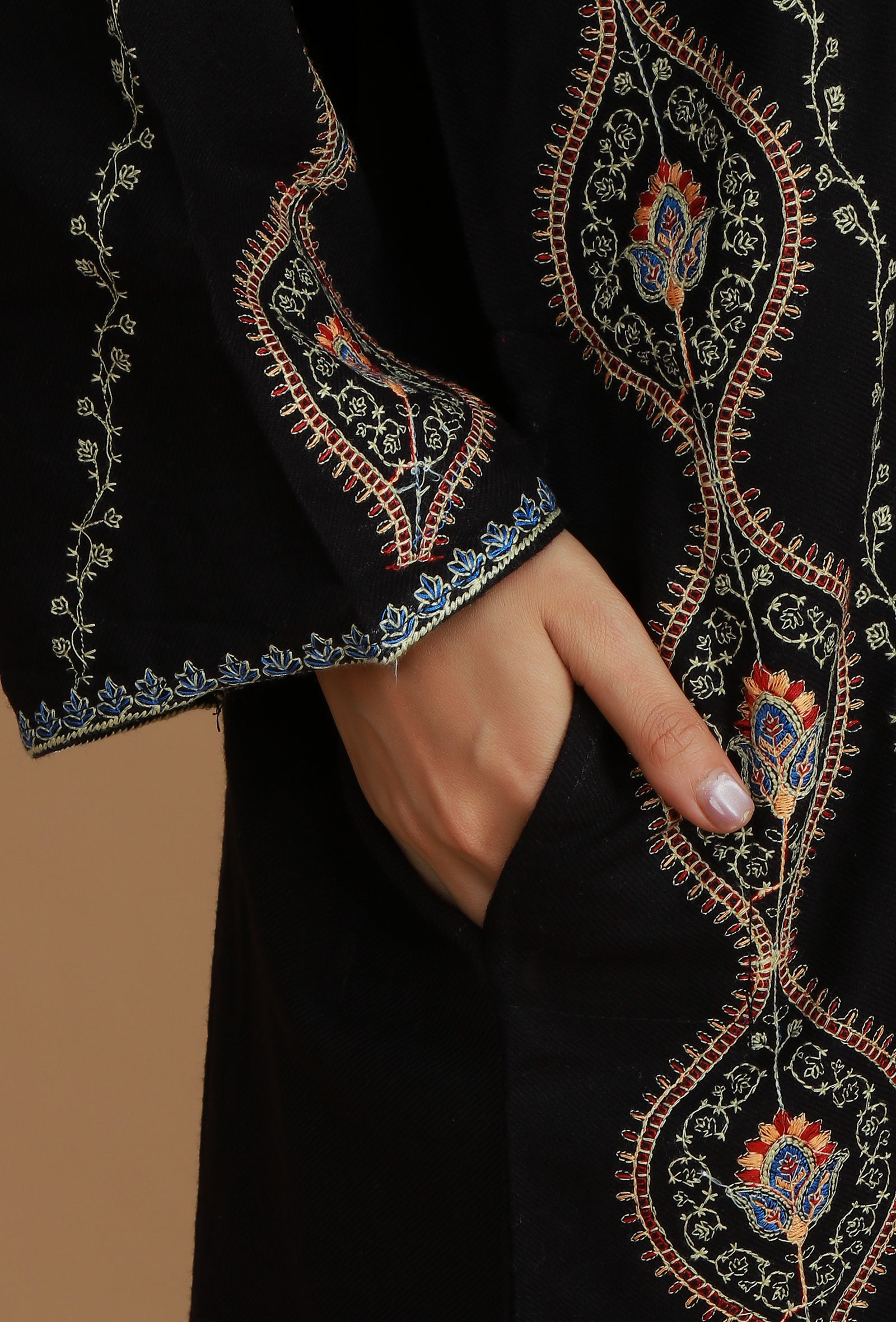 Midnight Kashmiri Embroidered Free Size Phiran- Free Size