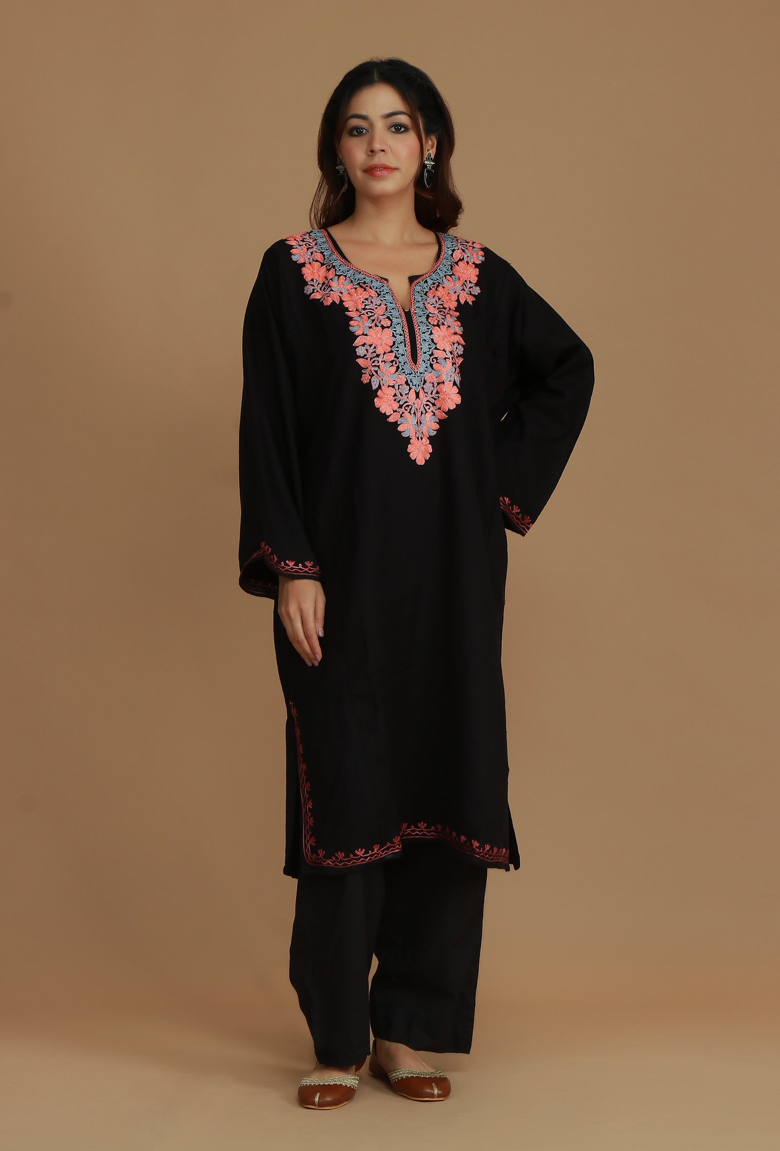 Elegant Black Kashmiri Aari Embroidered Phiran- Free Size