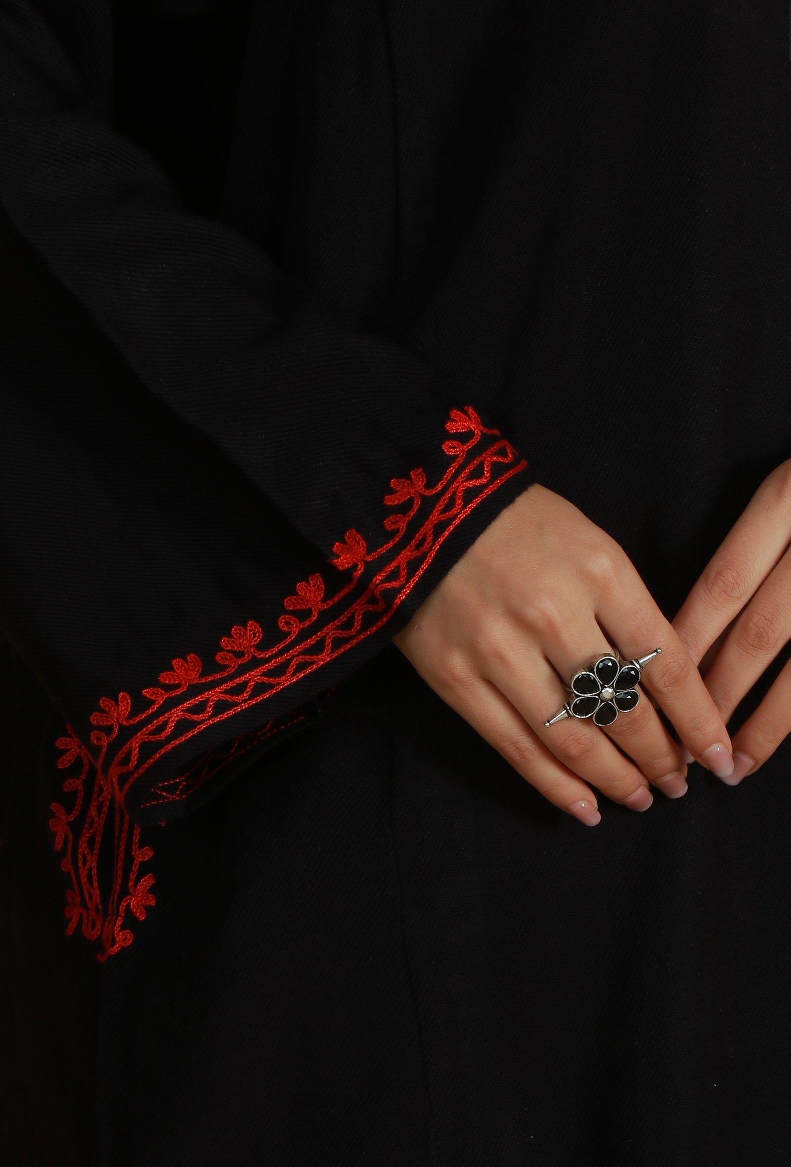 Black Kashmiri Phiran with Aari Embroidery- Free Size