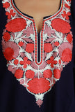 Navy Blue Phiran with Red and White Aari Embroidery- Free Size