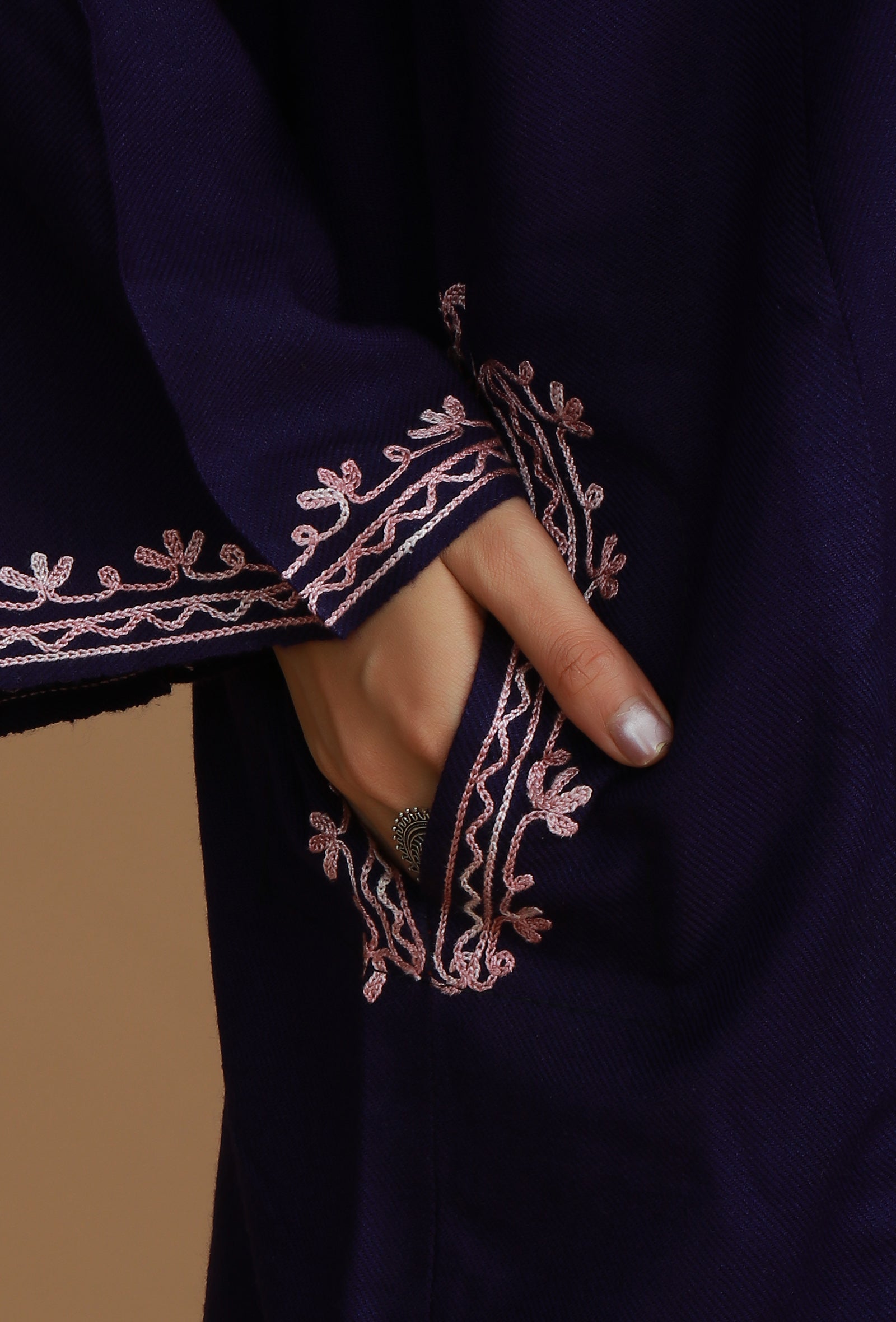 Plum Phiran with Pink and Maroon Aari Embroidery- Free Size