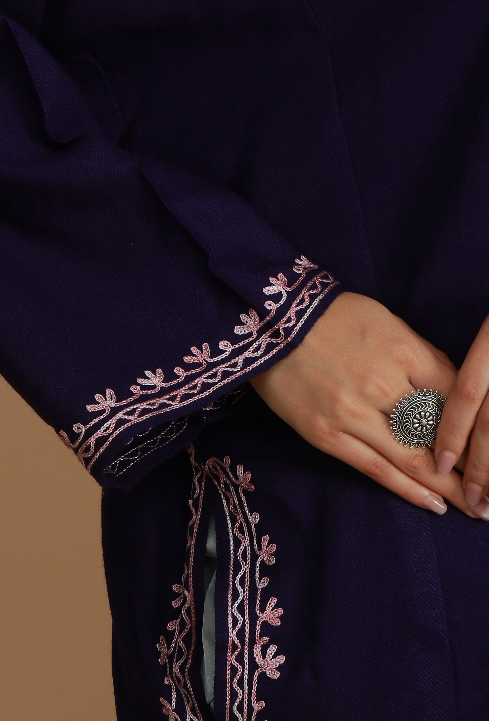 Plum Phiran with Pink and Maroon Aari Embroidery- Free Size