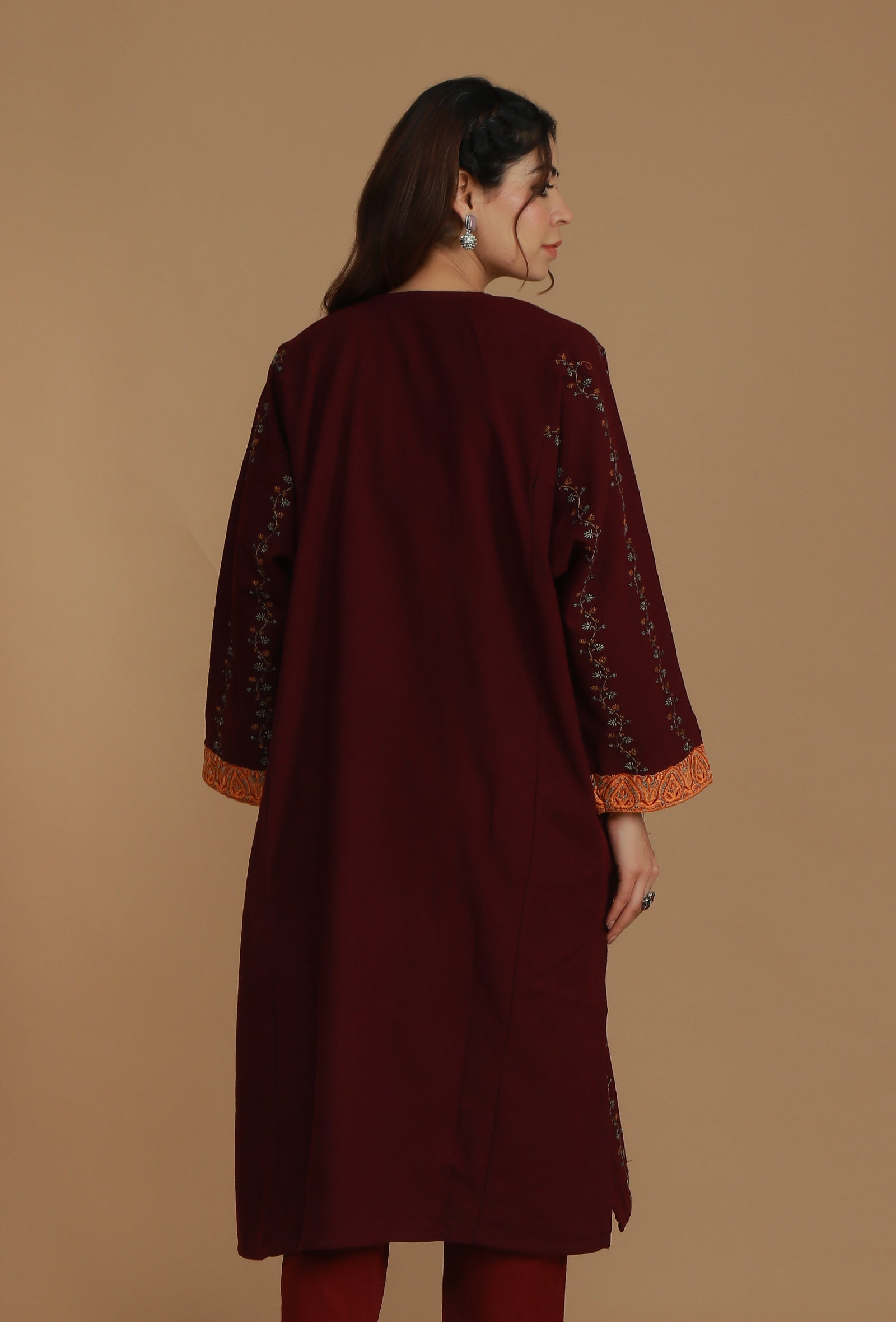 Maroon Phiran with Paisley and Vine Aari Embroidery- Free Size